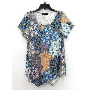 Star Vixen Blouse Women Size XL Blue Floral Short Sleeve Casual Pullover Tunic